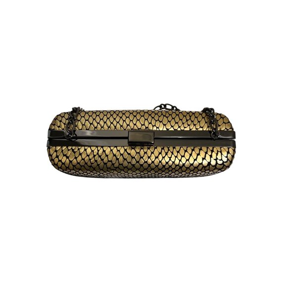 Inge Christopher Gold & Black Metal Mesh Clutch Purse With Chain Strap & Snap Cl - Picture 4 of 7